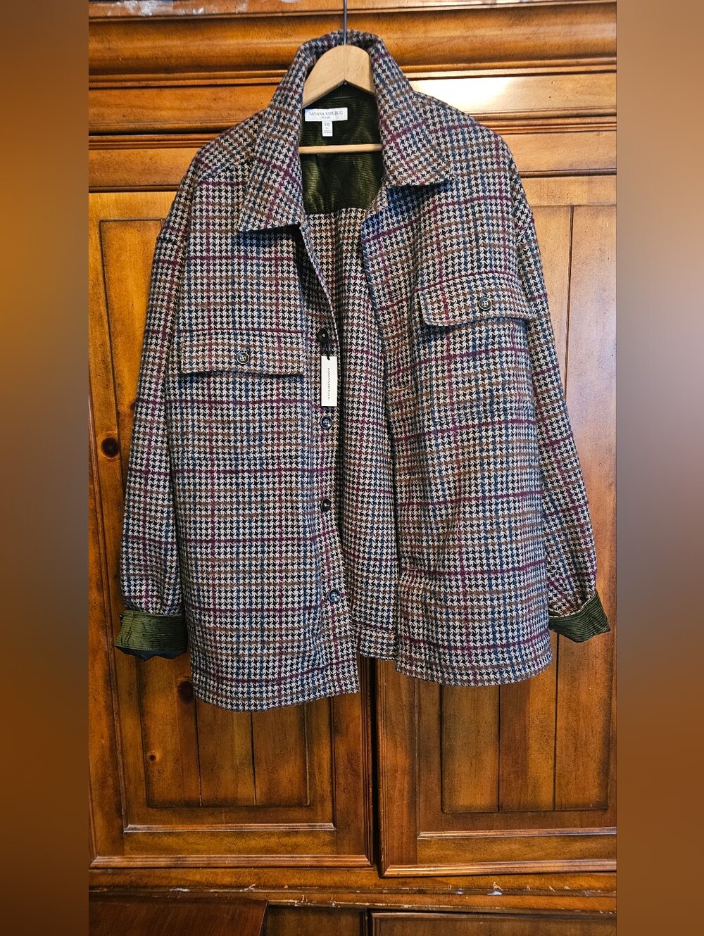 NWT Wool Corduroy Houndstooth Shirt Jacket Shacket Boucle Tall XXL